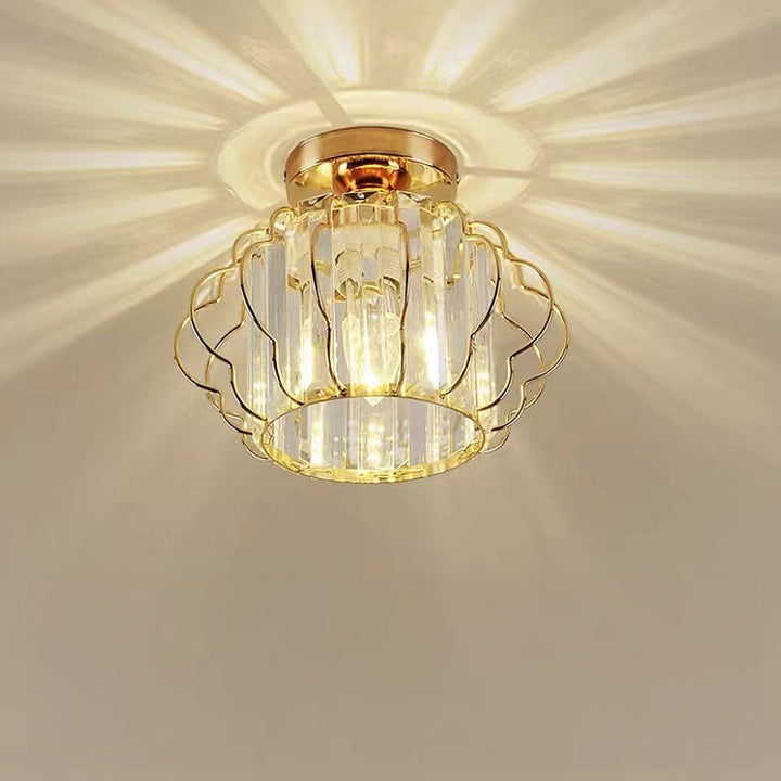 GlanzFlair: Lampada da soffitto in cristallo dorato moderna – elegante e luminosa per corridoio e sala da pranzo