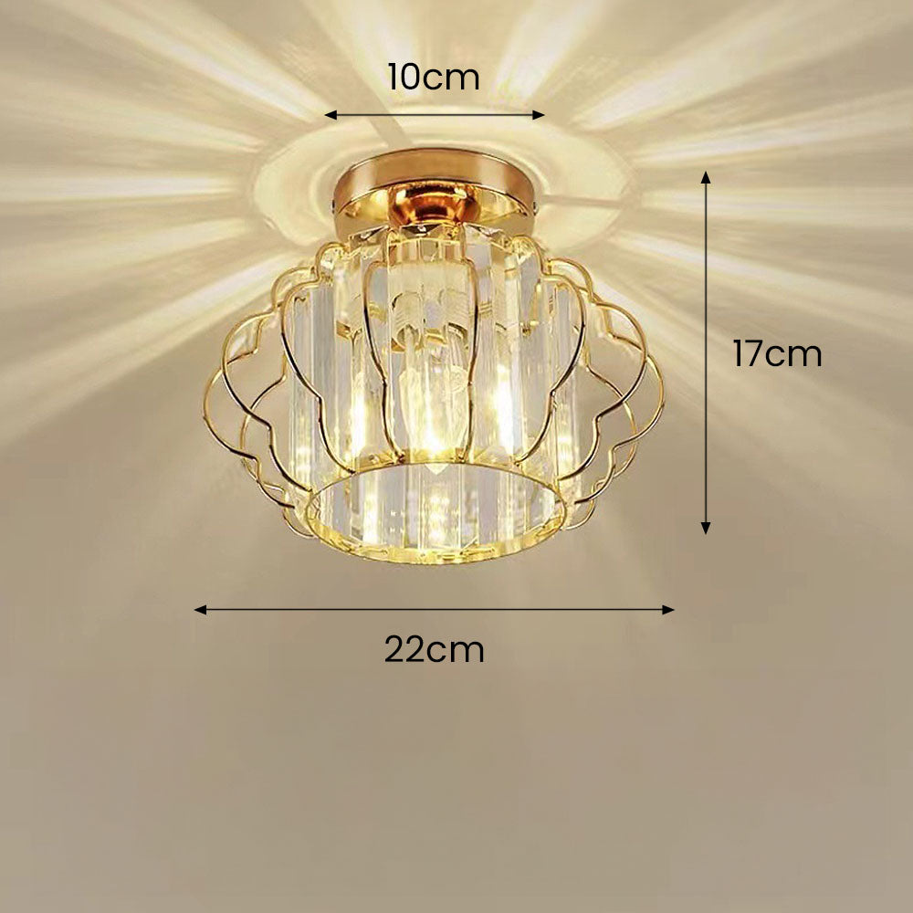 GlanzFlair: Lampada da soffitto in cristallo dorato moderna – elegante e luminosa per corridoio e sala da pranzo
