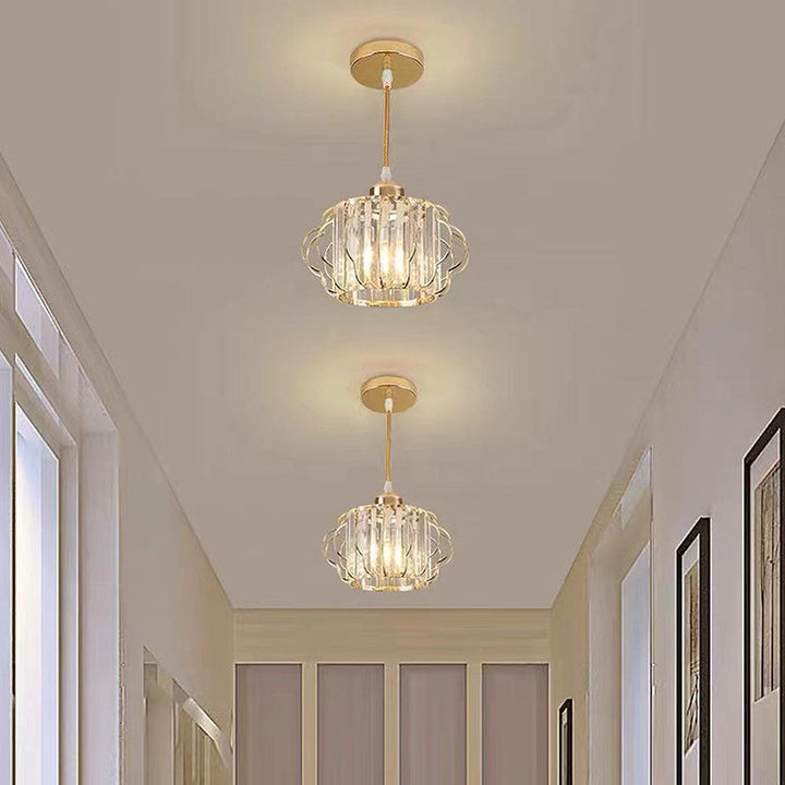 GlanzFlair: Lampada da soffitto in cristallo dorato moderna – elegante e luminosa per corridoio e sala da pranzo
