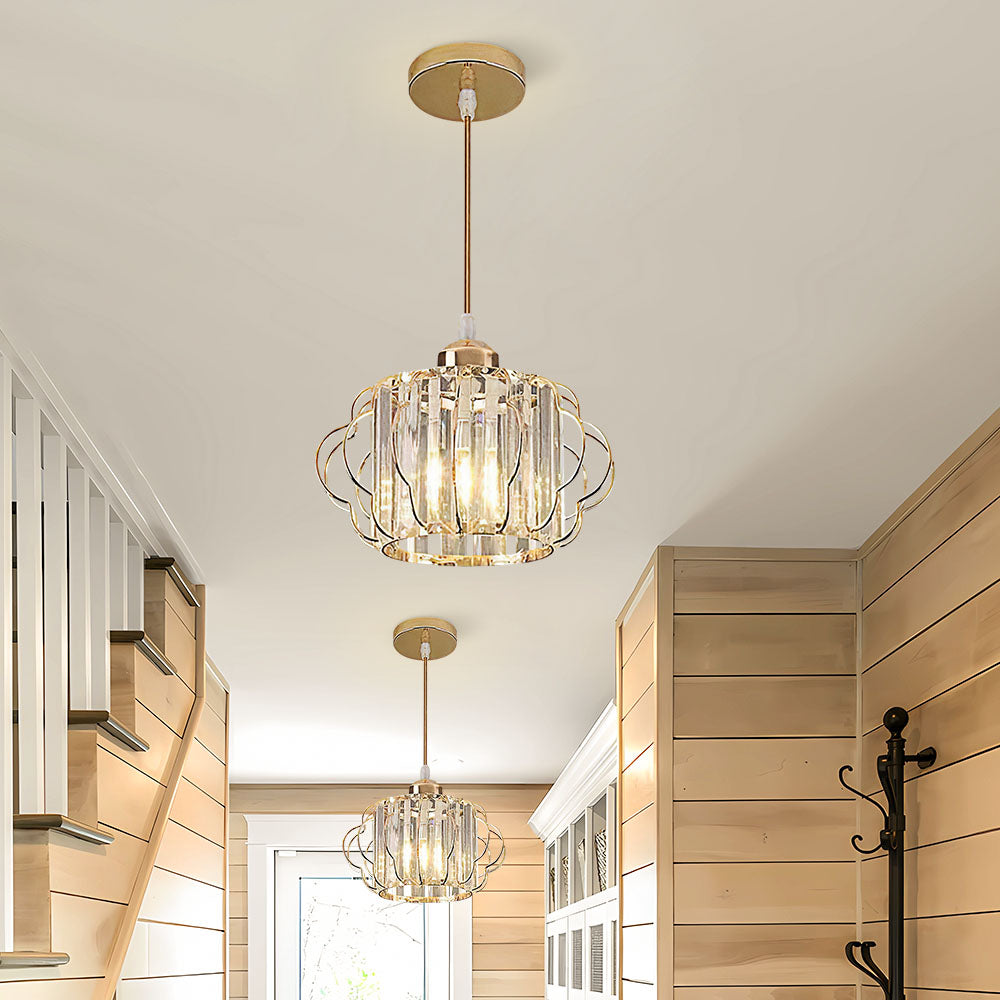 GlanzFlair: Lampada da soffitto in cristallo dorato moderna – elegante e luminosa per corridoio e sala da pranzo