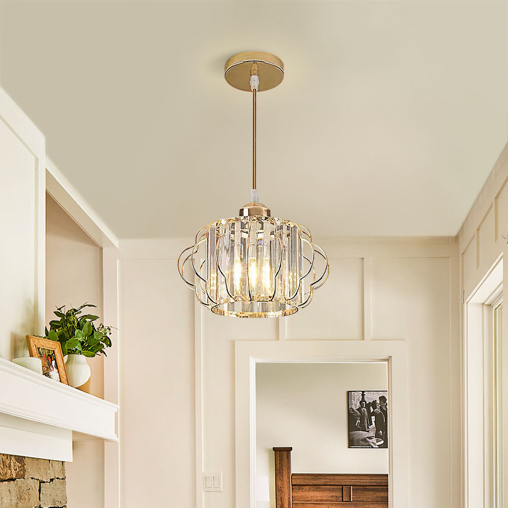 GlanzFlair: Lampada da soffitto in cristallo dorato moderna – elegante e luminosa per corridoio e sala da pranzo