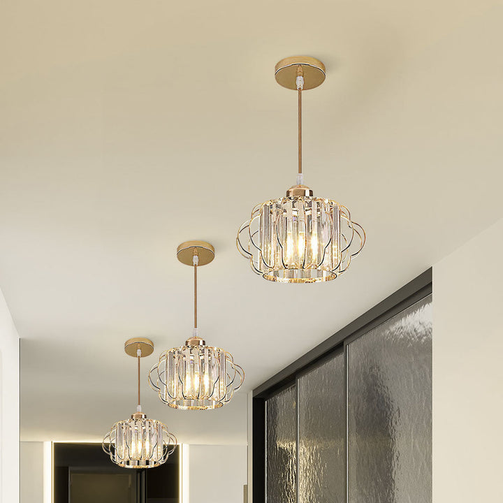 GlanzFlair: Lampada da soffitto in cristallo dorato moderna – elegante e luminosa per corridoio e sala da pranzo