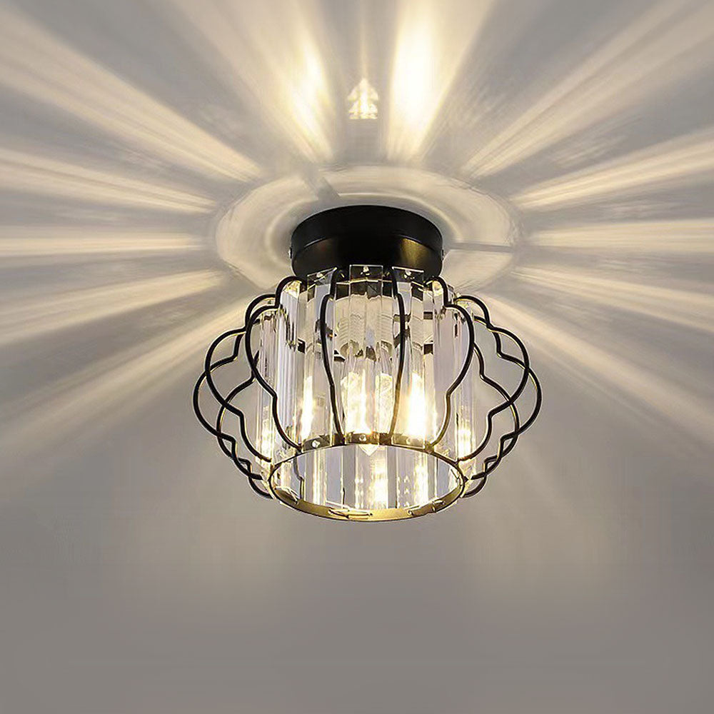 GlanzFlair: Lampada da soffitto in cristallo dorato moderna – elegante e luminosa per corridoio e sala da pranzo