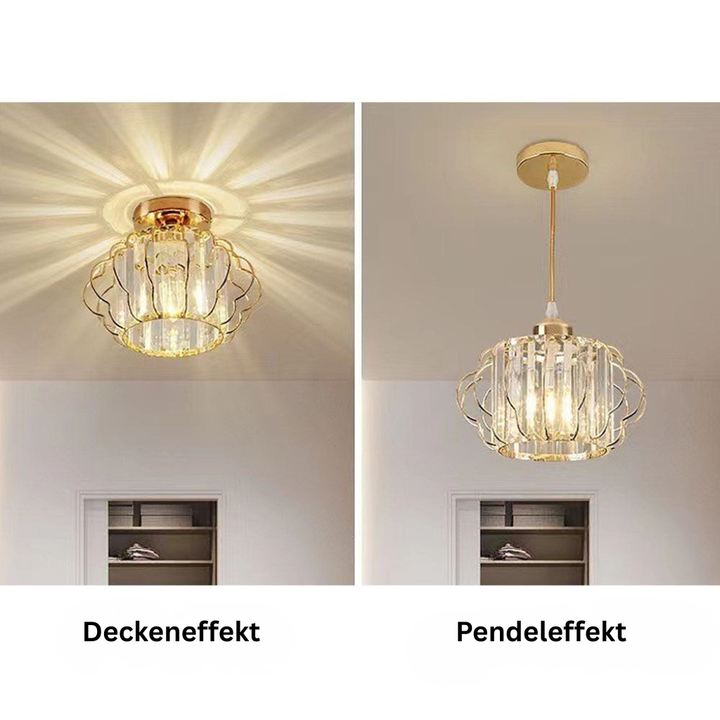 GlanzFlair: Lampada da soffitto in cristallo dorato moderna – elegante e luminosa per corridoio e sala da pranzo