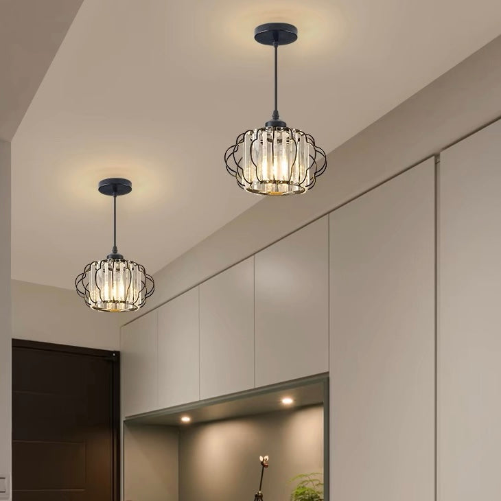 GlanzFlair: Lampada da soffitto in cristallo dorato moderna – elegante e luminosa per corridoio e sala da pranzo