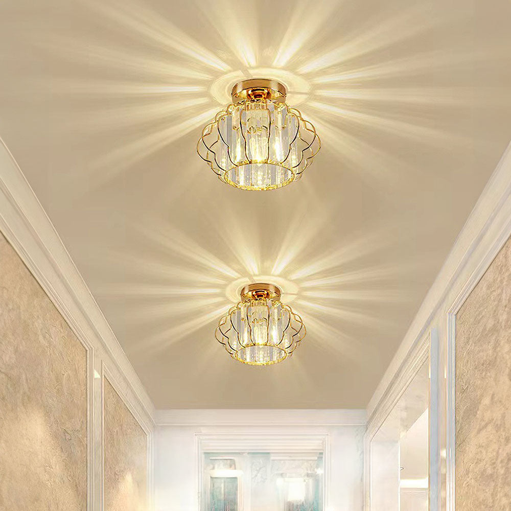 GlanzFlair: Lampada da soffitto in cristallo dorato moderna – elegante e luminosa per corridoio e sala da pranzo