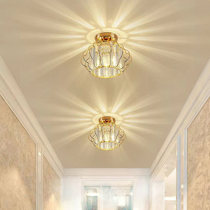 GlanzFlair: Lampada da soffitto in cristallo dorato moderna – elegante e luminosa per corridoio e sala da pranzo