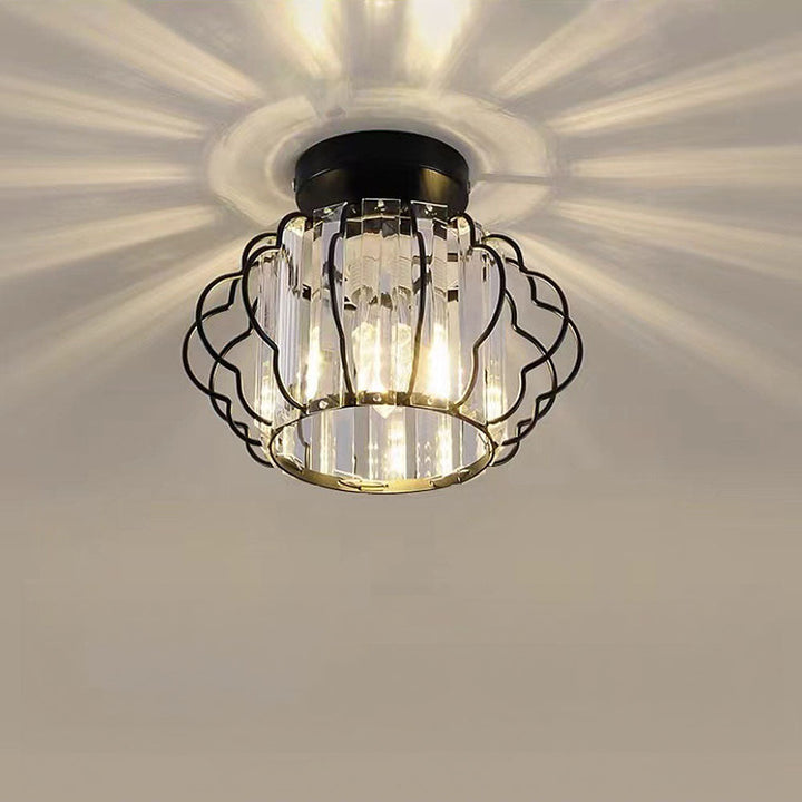 GlanzFlair: Lampada da soffitto in cristallo dorato moderna – elegante e luminosa per corridoio e sala da pranzo