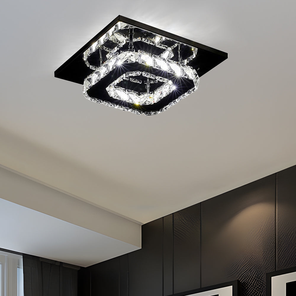 GlanzFlur: Plafoniera LED in cristallo lussuosa e moderna – decorativa e luminosa per corridoio e soggiorno