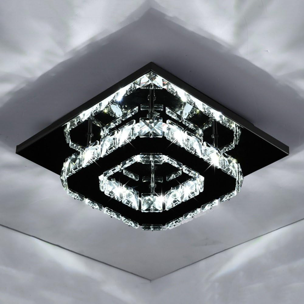 GlanzFlur: Plafoniera LED in cristallo lussuosa e moderna – decorativa e luminosa per corridoio e soggiorno