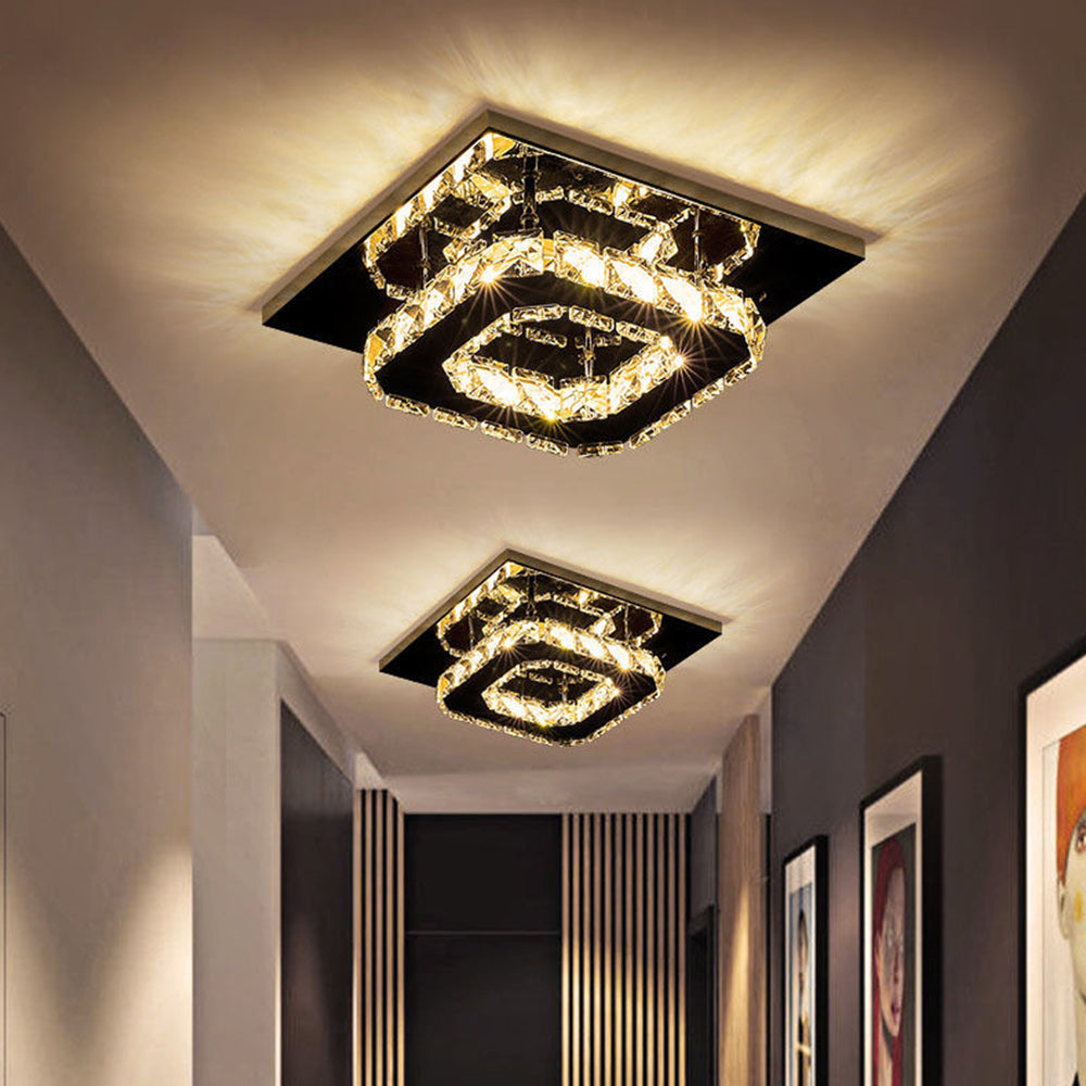GlanzFlur: Plafoniera LED in cristallo lussuosa e moderna – decorativa e luminosa per corridoio e soggiorno