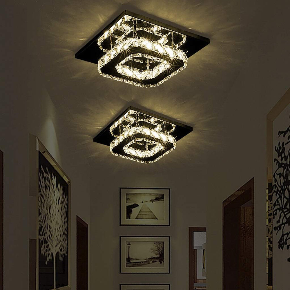 GlanzFlur: Plafoniera LED in cristallo lussuosa e moderna – decorativa e luminosa per corridoio e soggiorno