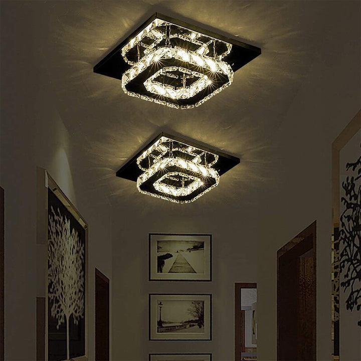 GlanzFlur: Plafoniera LED in cristallo lussuosa e moderna – decorativa e luminosa per corridoio e soggiorno