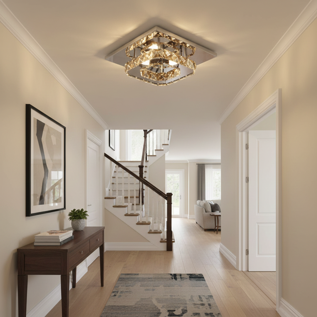 GlanzFlur: Plafoniera LED in cristallo lussuosa e moderna – decorativa e luminosa per corridoio e soggiorno