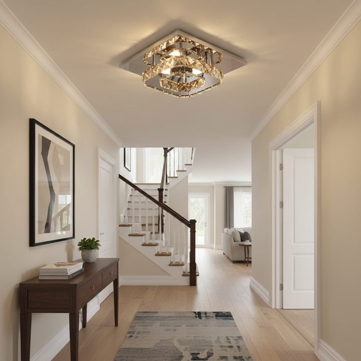 GlanzFlur: Plafoniera LED in cristallo lussuosa e moderna – decorativa e luminosa per corridoio e soggiorno