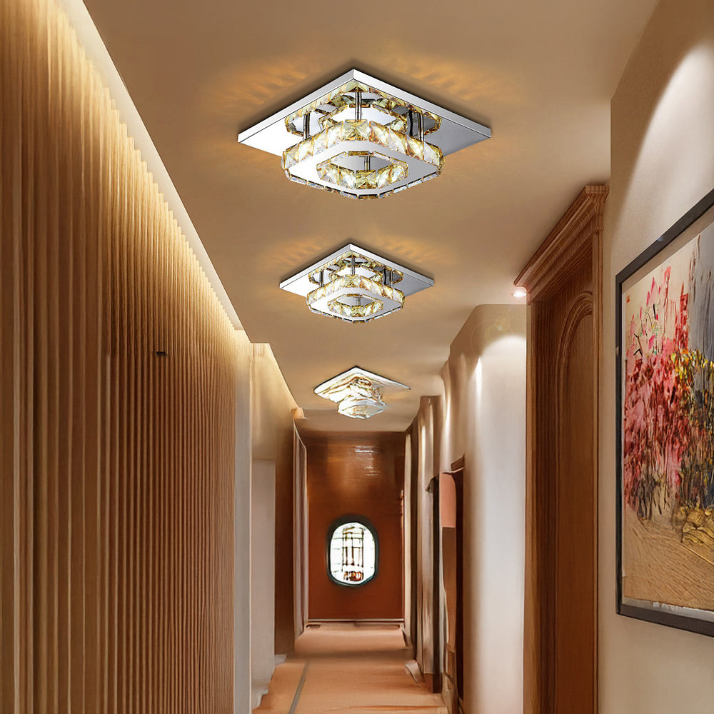 GlanzFlur: Plafoniera LED in cristallo lussuosa e moderna – decorativa e luminosa per corridoio e soggiorno