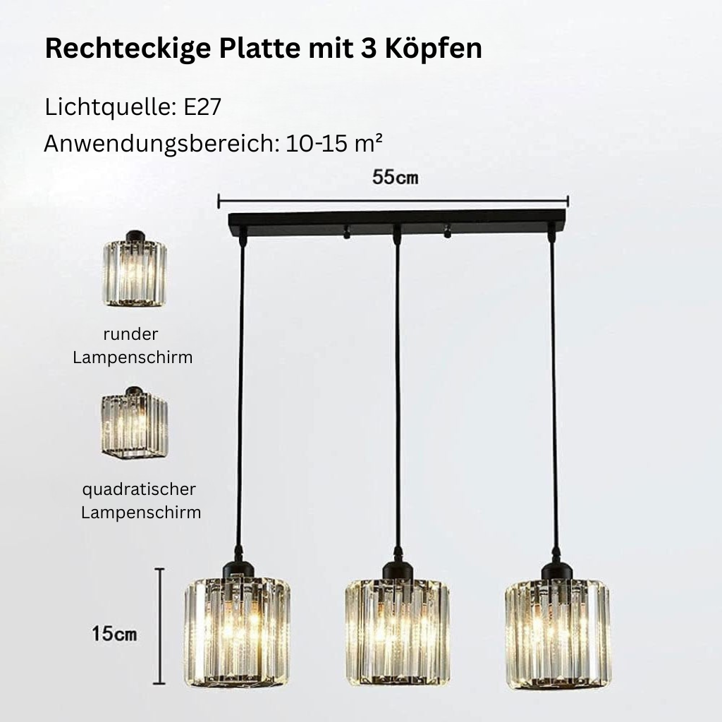 GlanzInsel: Lampadario in cristallo di design 3 fiamme – elegante e luminoso per cucina e zona pranzo