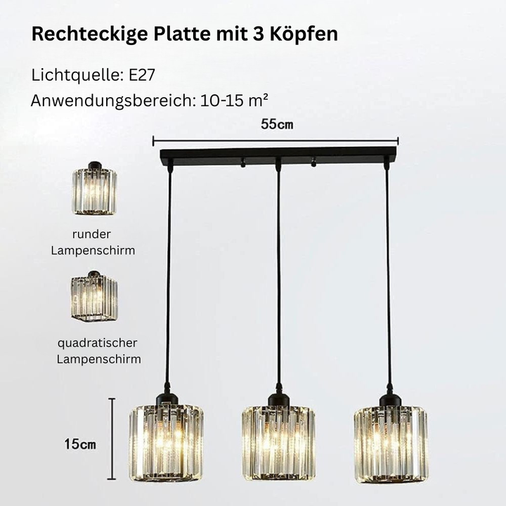 GlanzInsel: Lampadario in cristallo di design 3 fiamme – elegante e luminoso per cucina e zona pranzo