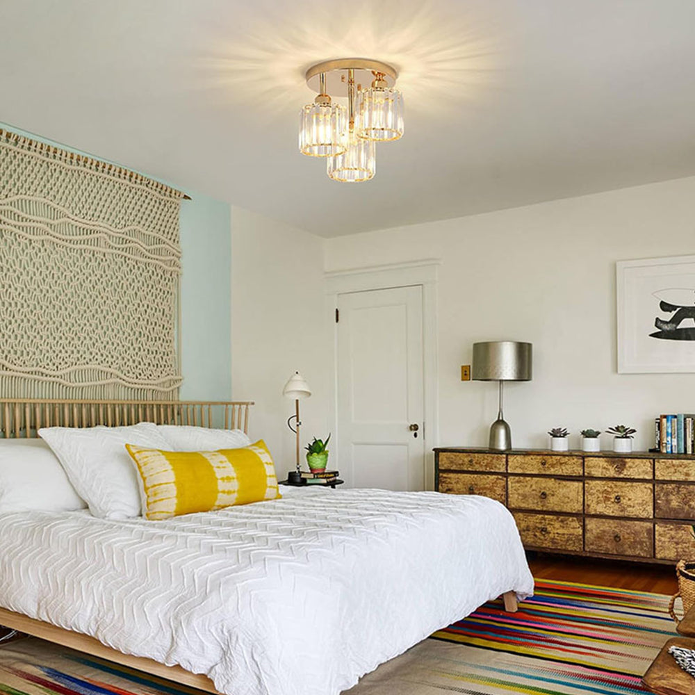 GlanzKristall: Plafoniera in cristallo semi-piatta moderna – design lussuoso per camere da letto e sale da pranzo