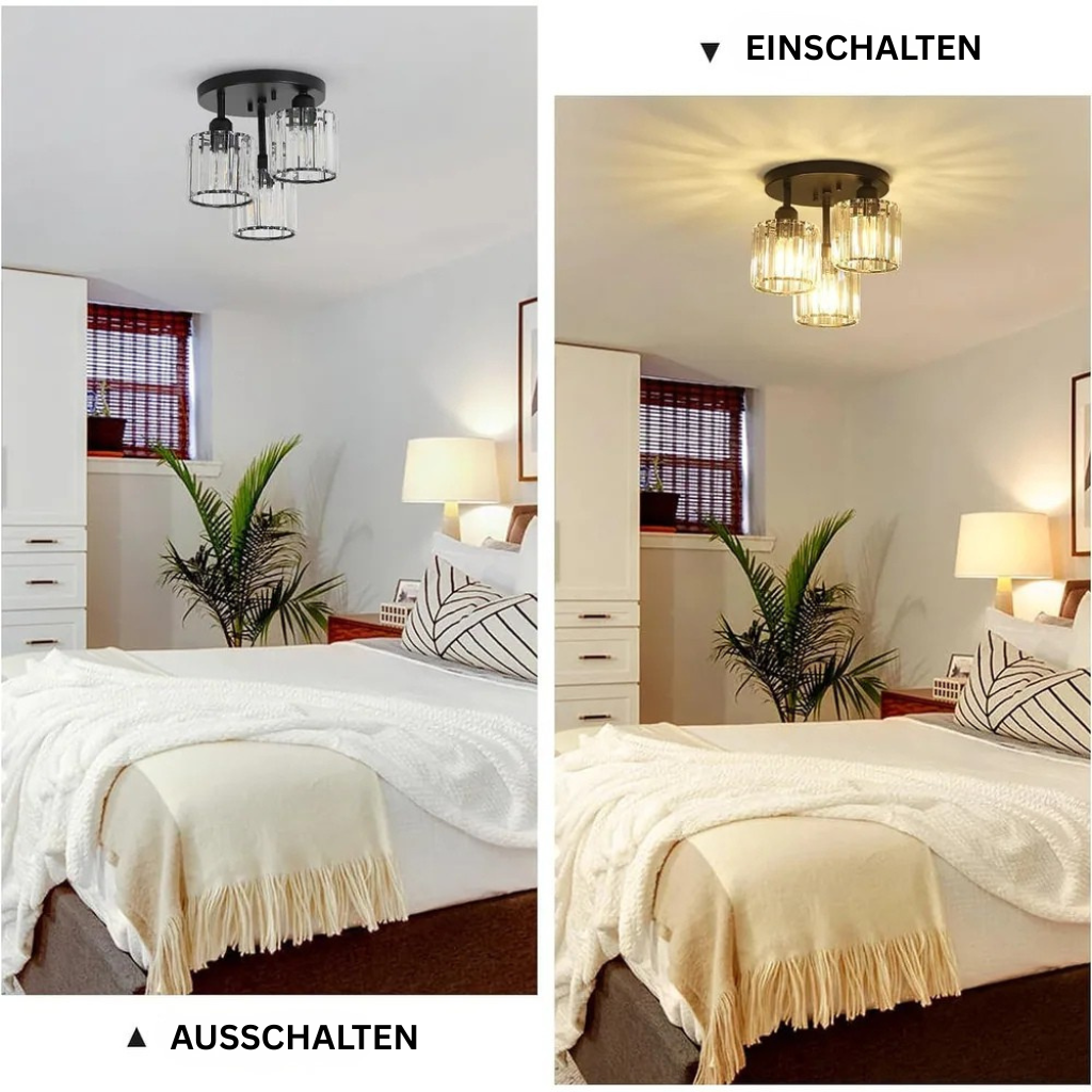 GlanzKristall: Plafoniera in cristallo semi-piatta moderna – design lussuoso per camere da letto e sale da pranzo