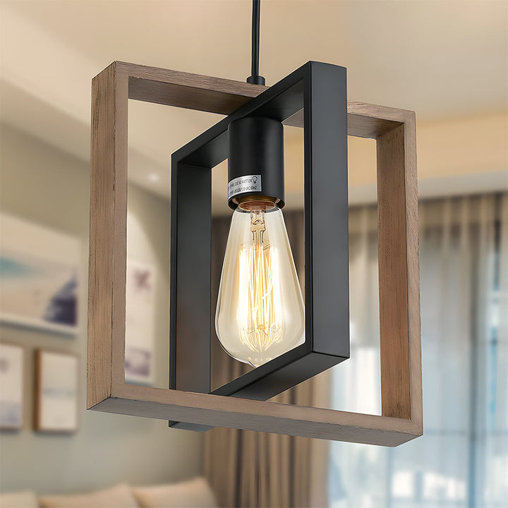GlanzLandhaus: Lampada a sospensione nera in legno moderna – decorativa e funzionale per sala da pranzo e soggiorno