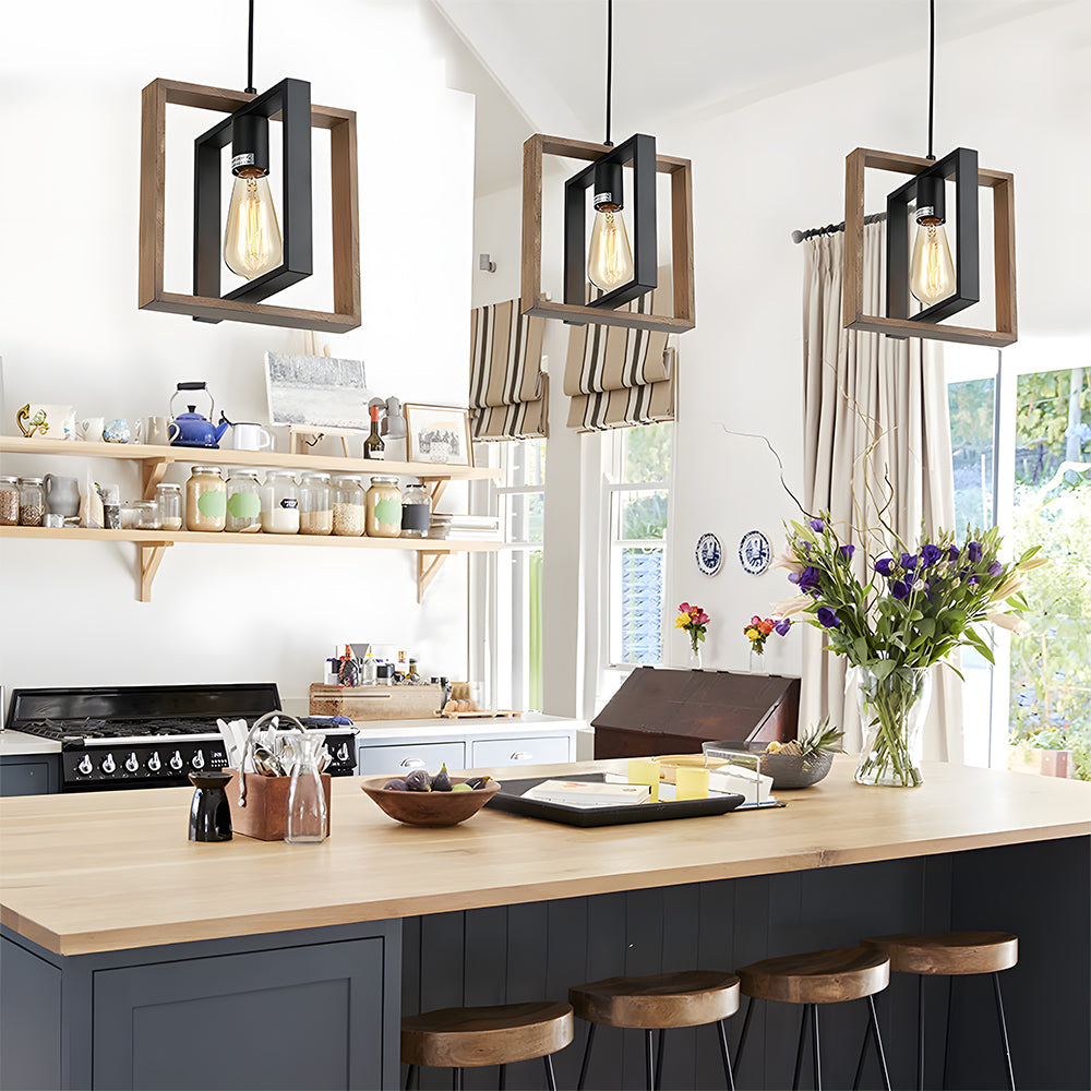GlanzLandhaus: Lampada a sospensione nera in legno moderna – decorativa e funzionale per sala da pranzo e soggiorno