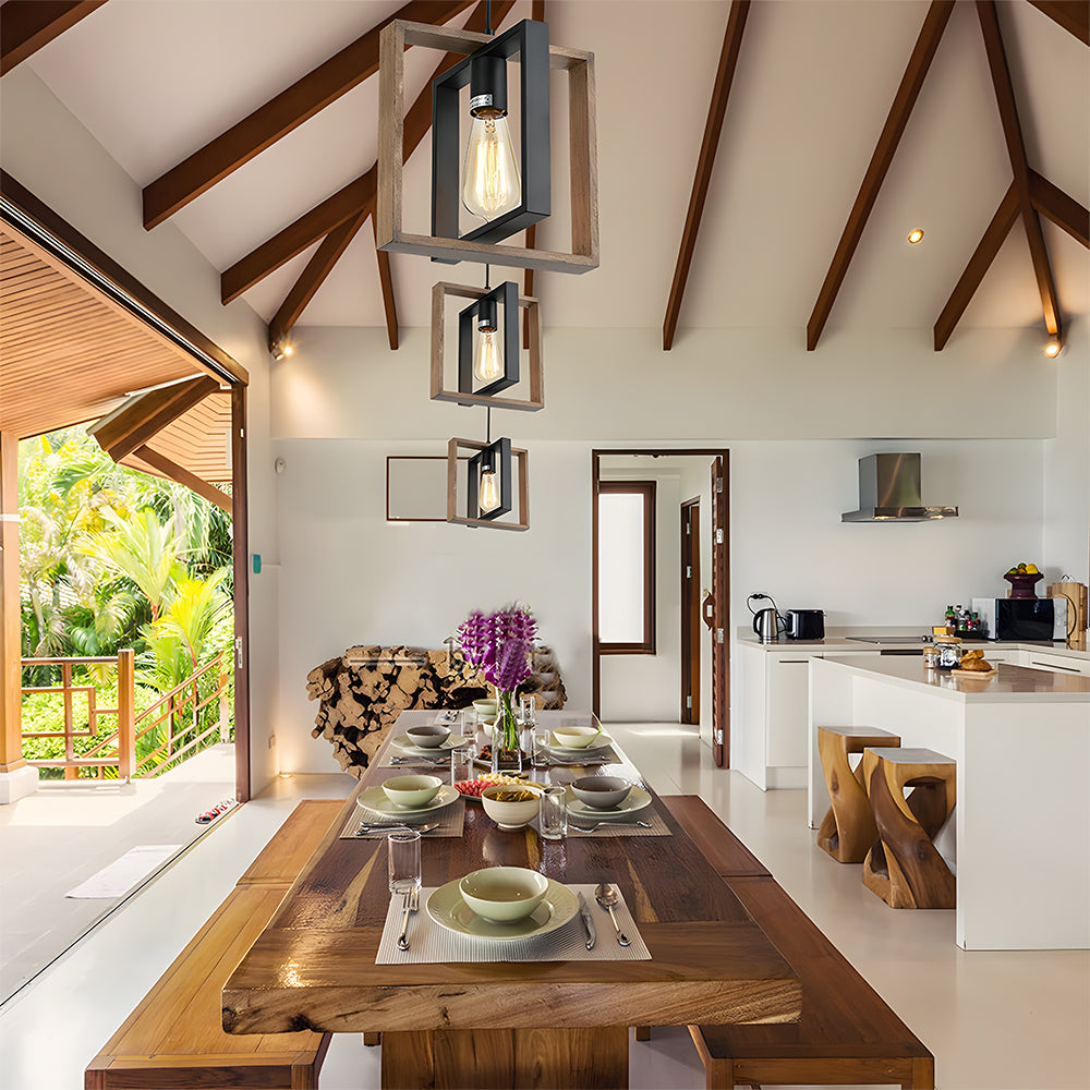 GlanzLandhaus: Lampada a sospensione nera in legno moderna – decorativa e funzionale per sala da pranzo e soggiorno