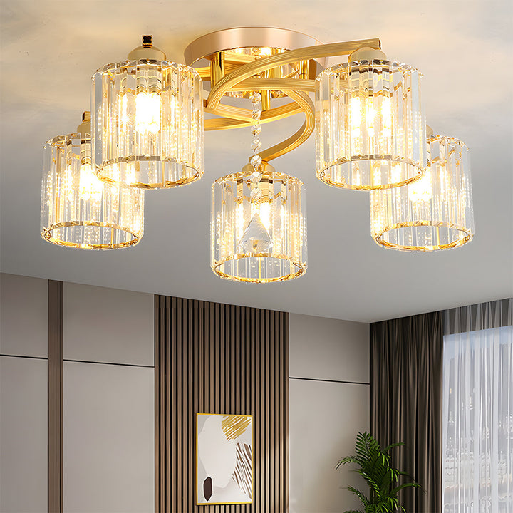 GlanzPrisma: Lampada da soffitto in cristallo semi-incassata moderna – elegante e luminosa per aree soggiorno e pranzo