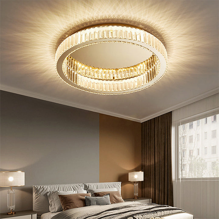 GlanzRund: Lampada da soffitto a cristallo rotonda color oro – elegante e luminosa per camere da letto e aree living