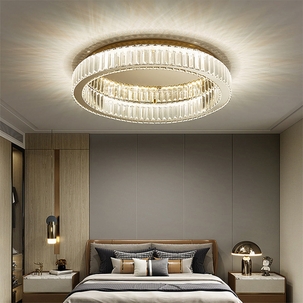 GlanzRund: Lampada da soffitto a cristallo rotonda color oro – elegante e luminosa per camere da letto e aree living