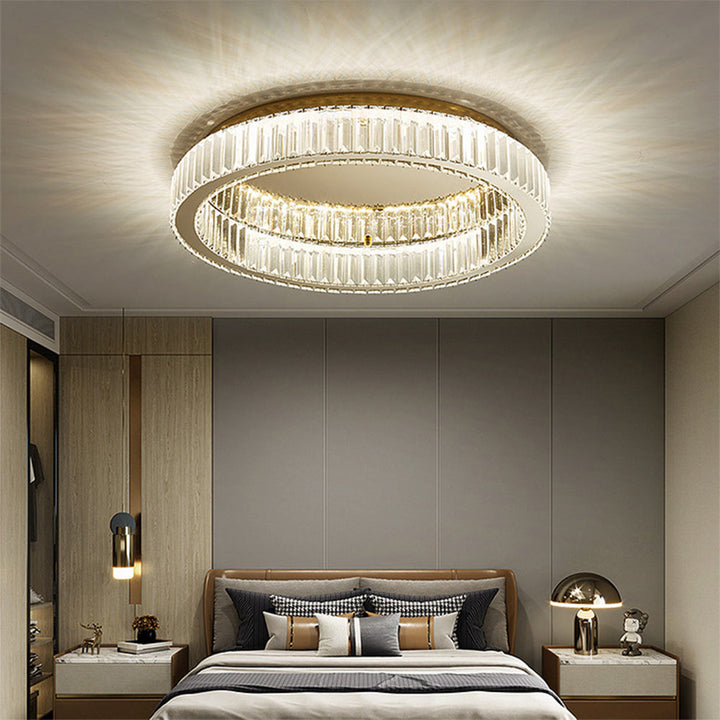 GlanzRund: Lampada da soffitto a cristallo rotonda color oro – elegante e luminosa per camere da letto e aree living