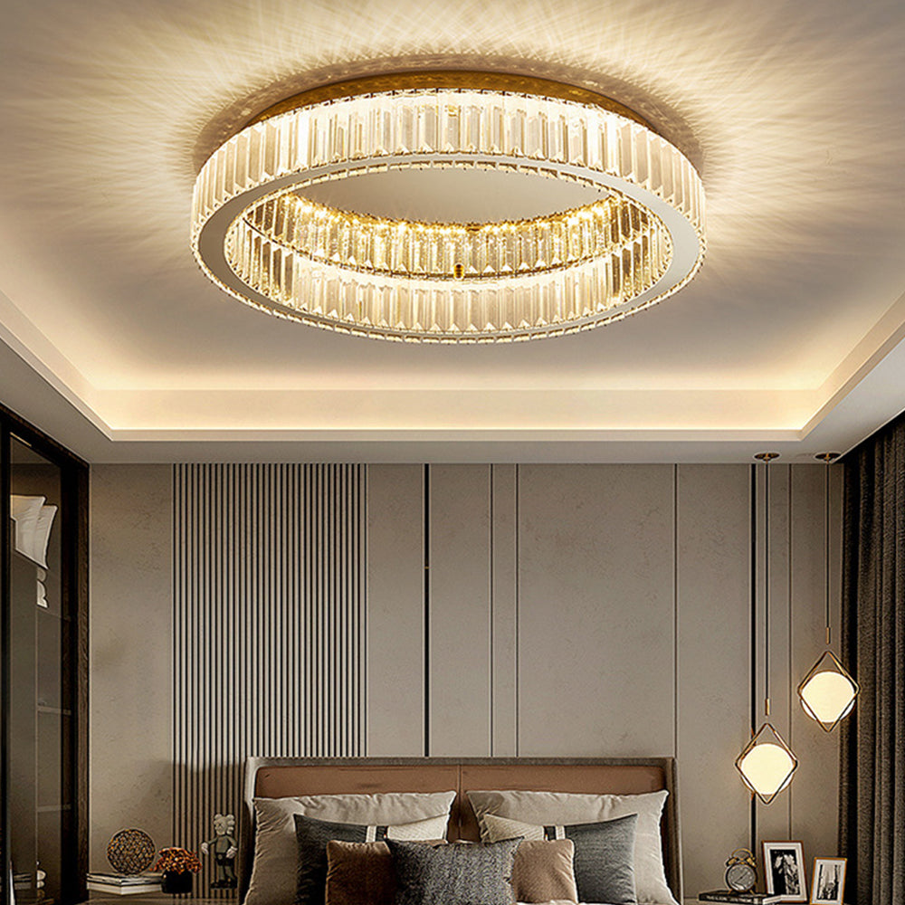 GlanzRund: Lampada da soffitto a cristallo rotonda color oro – elegante e luminosa per camere da letto e aree living