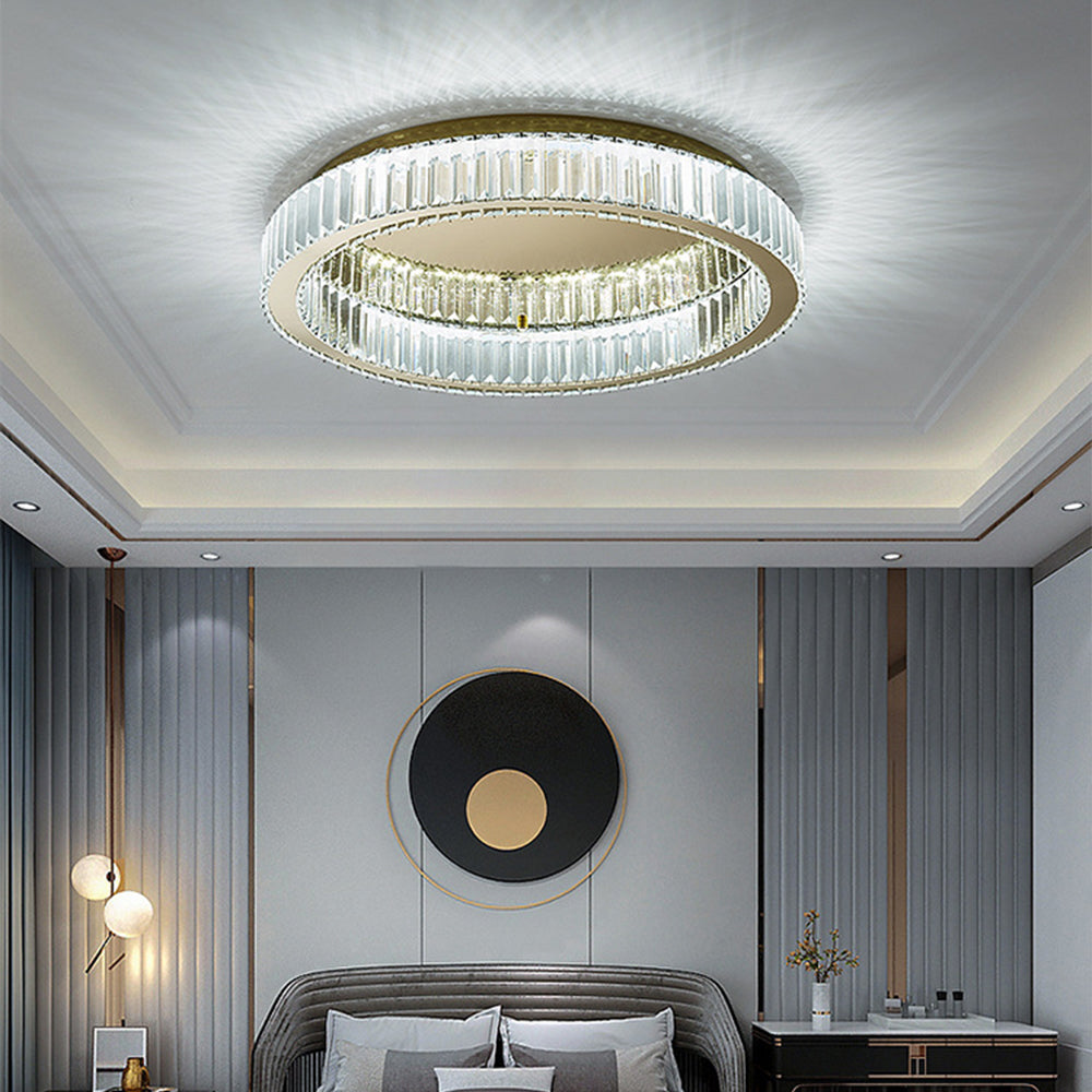 GlanzRund: Lampada da soffitto a cristallo rotonda color oro – elegante e luminosa per camere da letto e aree living