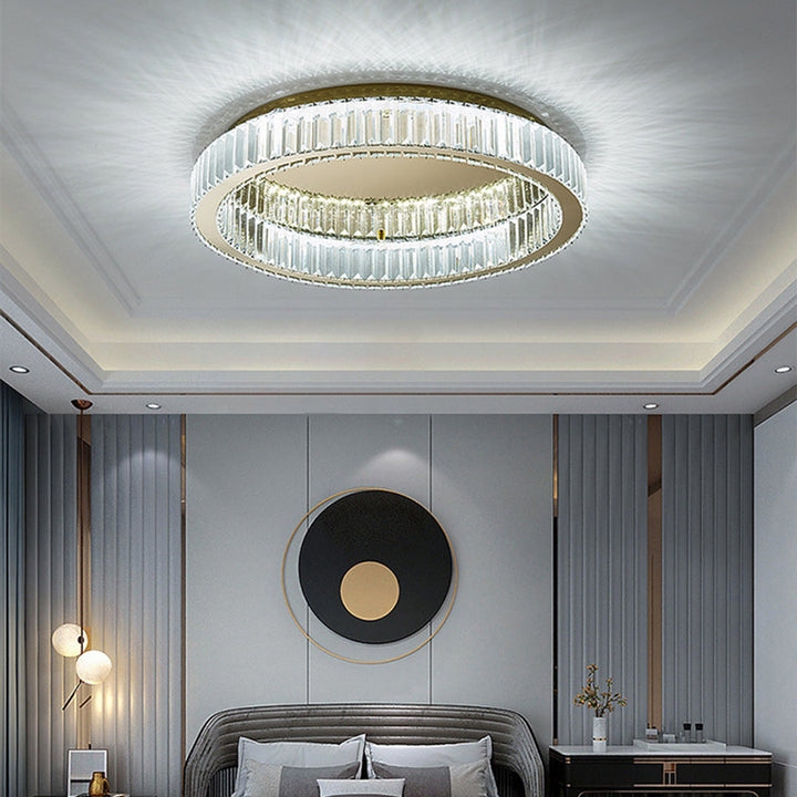 GlanzRund: Lampada da soffitto a cristallo rotonda color oro – elegante e luminosa per camere da letto e aree living