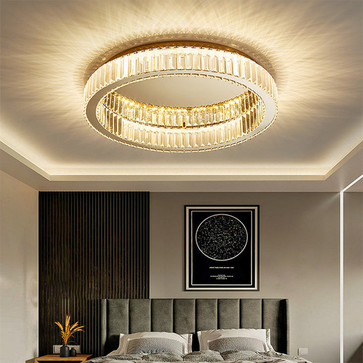 GlanzRund: Lampada da soffitto a cristallo rotonda color oro – elegante e luminosa per camere da letto e aree living