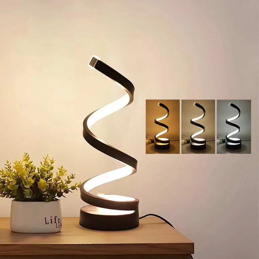 GlanzWelle: Lampada da Tavolo LED Moderna a Spirale – Dimmerabile tramite USB