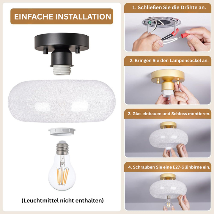 GlanzWohn: Lampada da soffitto in vetro rotonda moderna – elegante ed efficiente dal punto di vista energetico per soggiorno e corridoio