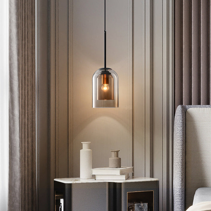 GlasLume: Lampadario Mid-Century con doppio vetro – Lampada da sospensione di design per sala da pranzo e soggiorno