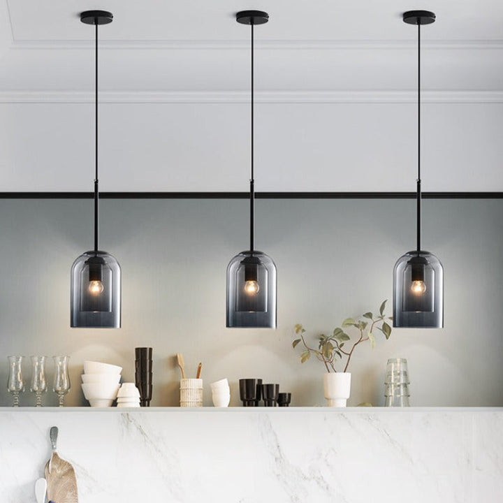 GlasLume: Lampadario Mid-Century con doppio vetro – Lampada da sospensione di design per sala da pranzo e soggiorno