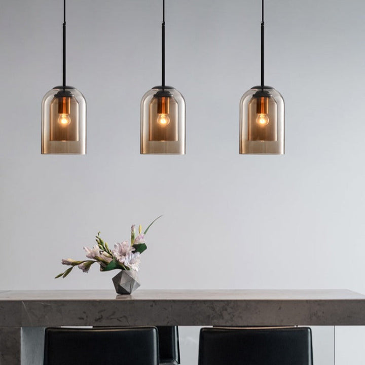 GlasLume: Lampadario Mid-Century con doppio vetro – Lampada da sospensione di design per sala da pranzo e soggiorno