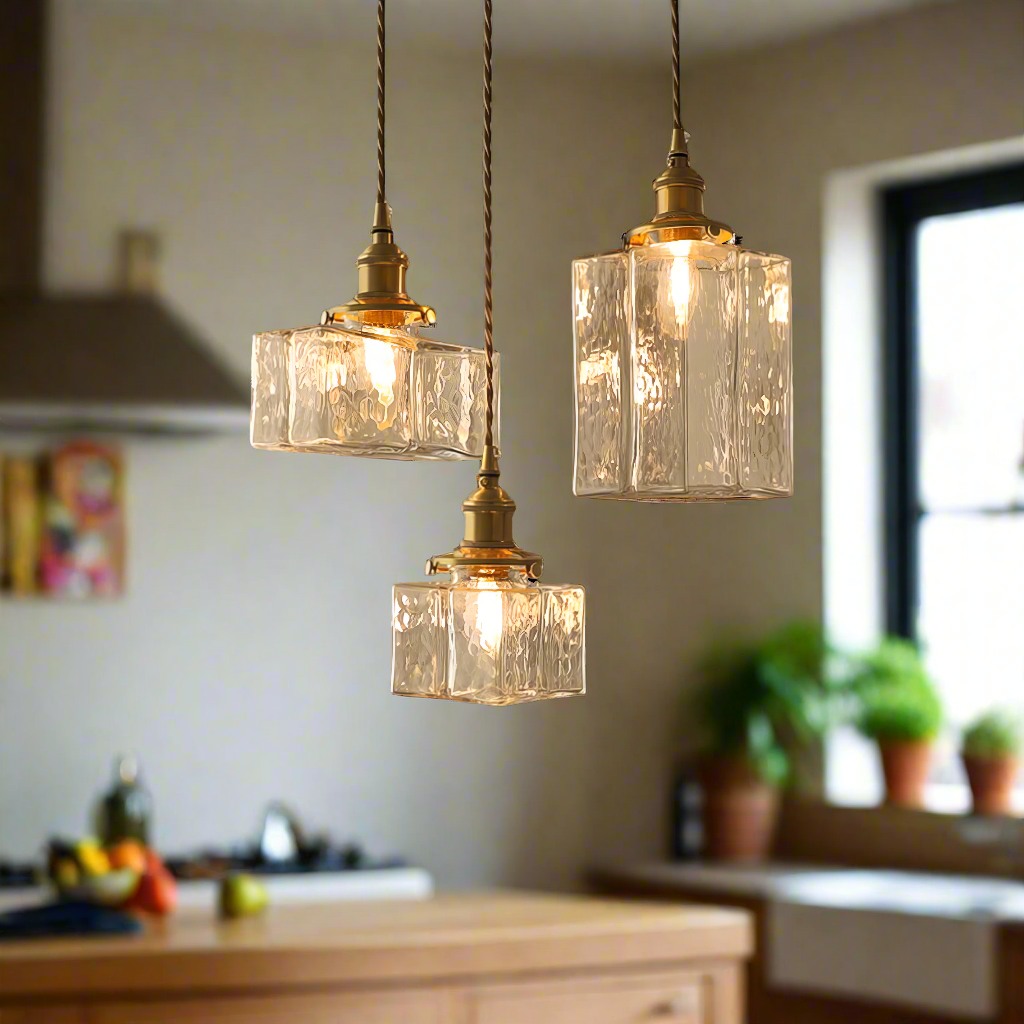 GlasLume: Lampadario in Vetro Vintage – Lampada a Sospensione Retro con Dettagli in Ottone