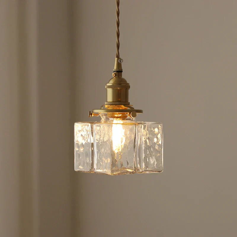 GlasLume: Lampadario in Vetro Vintage – Lampada a Sospensione Retro con Dettagli in Ottone