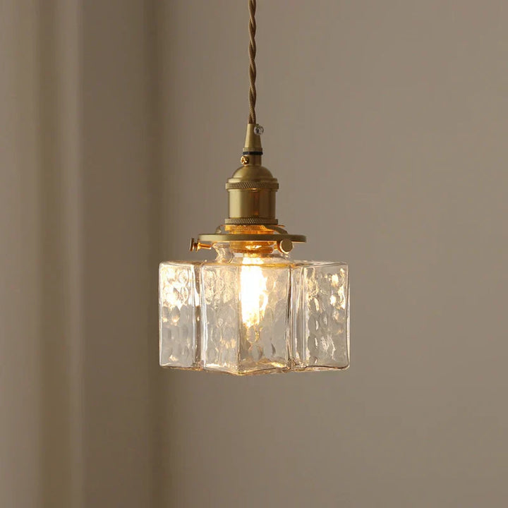 GlasLume: Lampadario in Vetro Vintage – Lampada a Sospensione Retro con Dettagli in Ottone