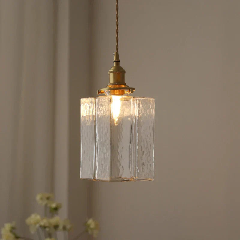GlasLume: Lampadario in Vetro Vintage – Lampada a Sospensione Retro con Dettagli in Ottone