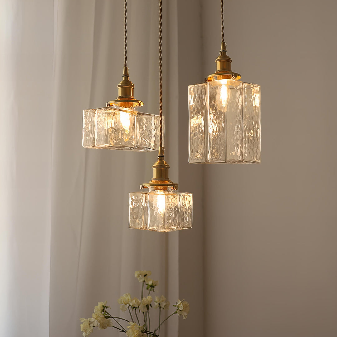 GlasLume: Lampadario in Vetro Vintage – Lampada a Sospensione Retro con Dettagli in Ottone