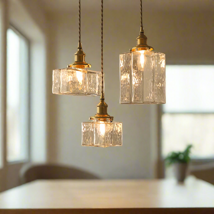 GlasLume: Lampadario in Vetro Vintage – Lampada a Sospensione Retro con Dettagli in Ottone