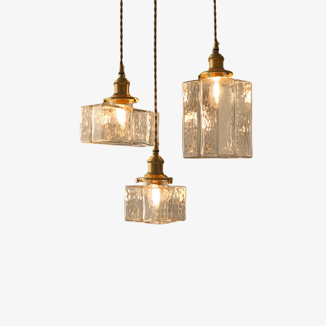 GlasLume: Lampadario in Vetro Vintage – Lampada a Sospensione Retro con Dettagli in Ottone
