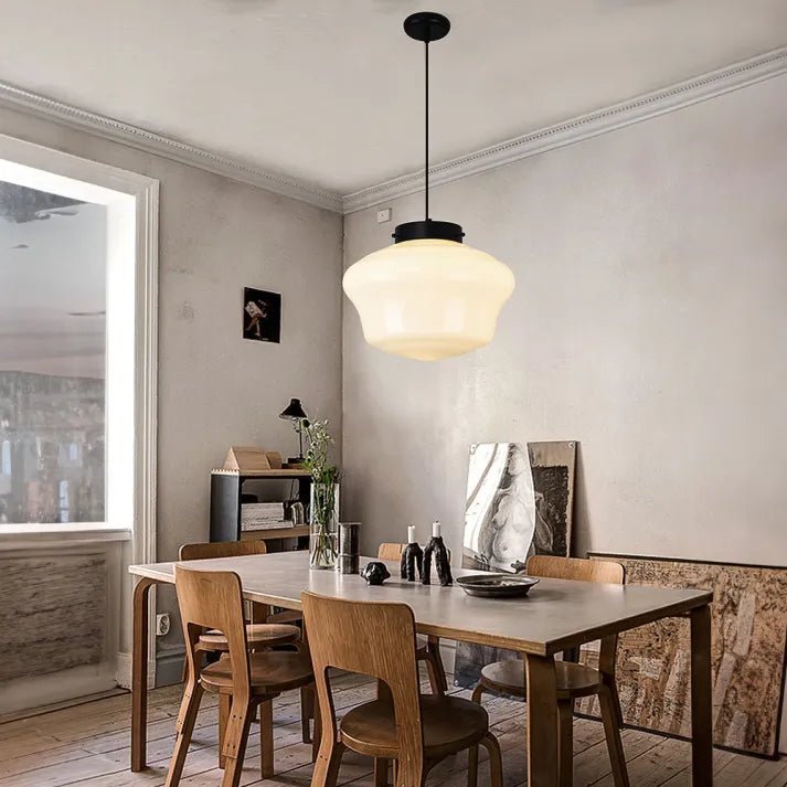Glasyn: Lampada a sospensione in vetro opalino geometrico – Lampada moderna per sala da pranzo e cucina