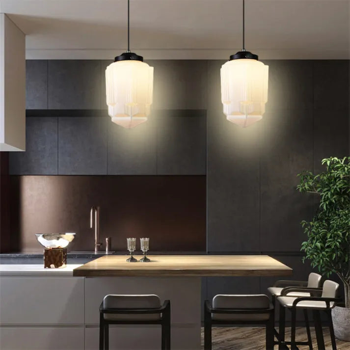 Glasyn: Lampada a sospensione in vetro opalino geometrico – Lampada moderna per sala da pranzo e cucina