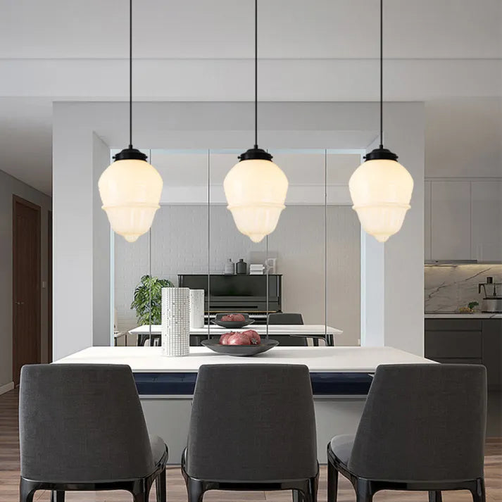 Glasyn: Lampada a sospensione in vetro opalino geometrico – Lampada moderna per sala da pranzo e cucina